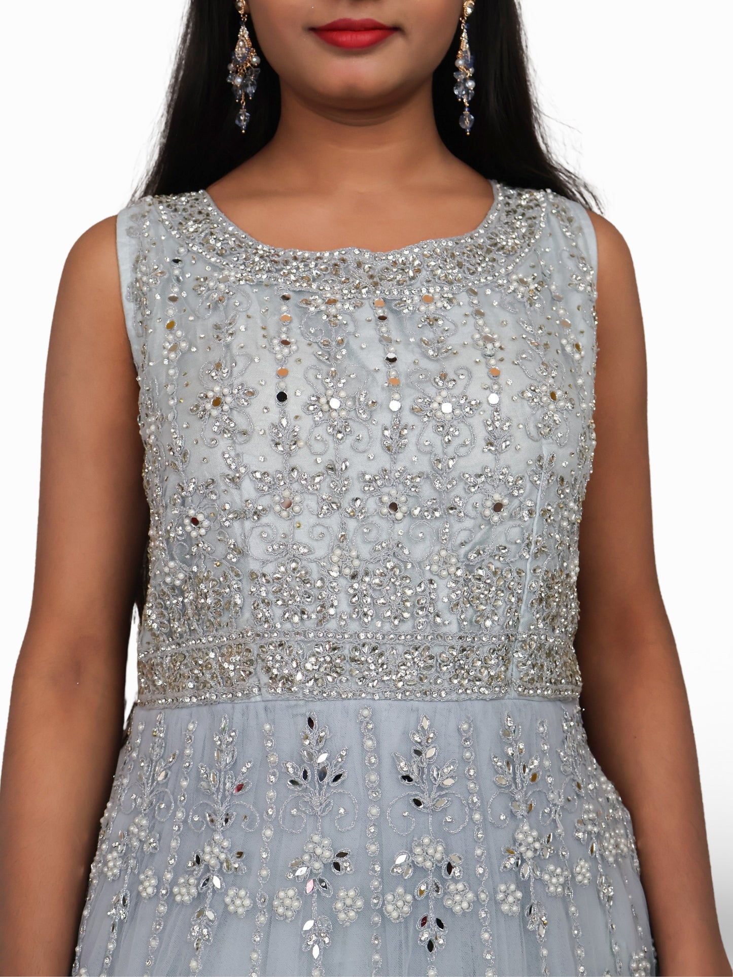 Net Fabric Gown with Pearl & Embroidery by Shreekama