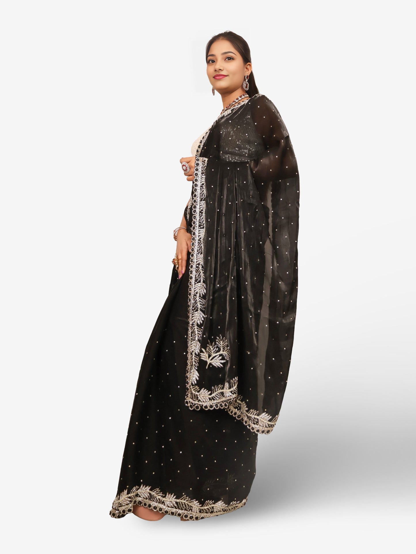 Designer Saree with Kundan & Beads work by Shreekama