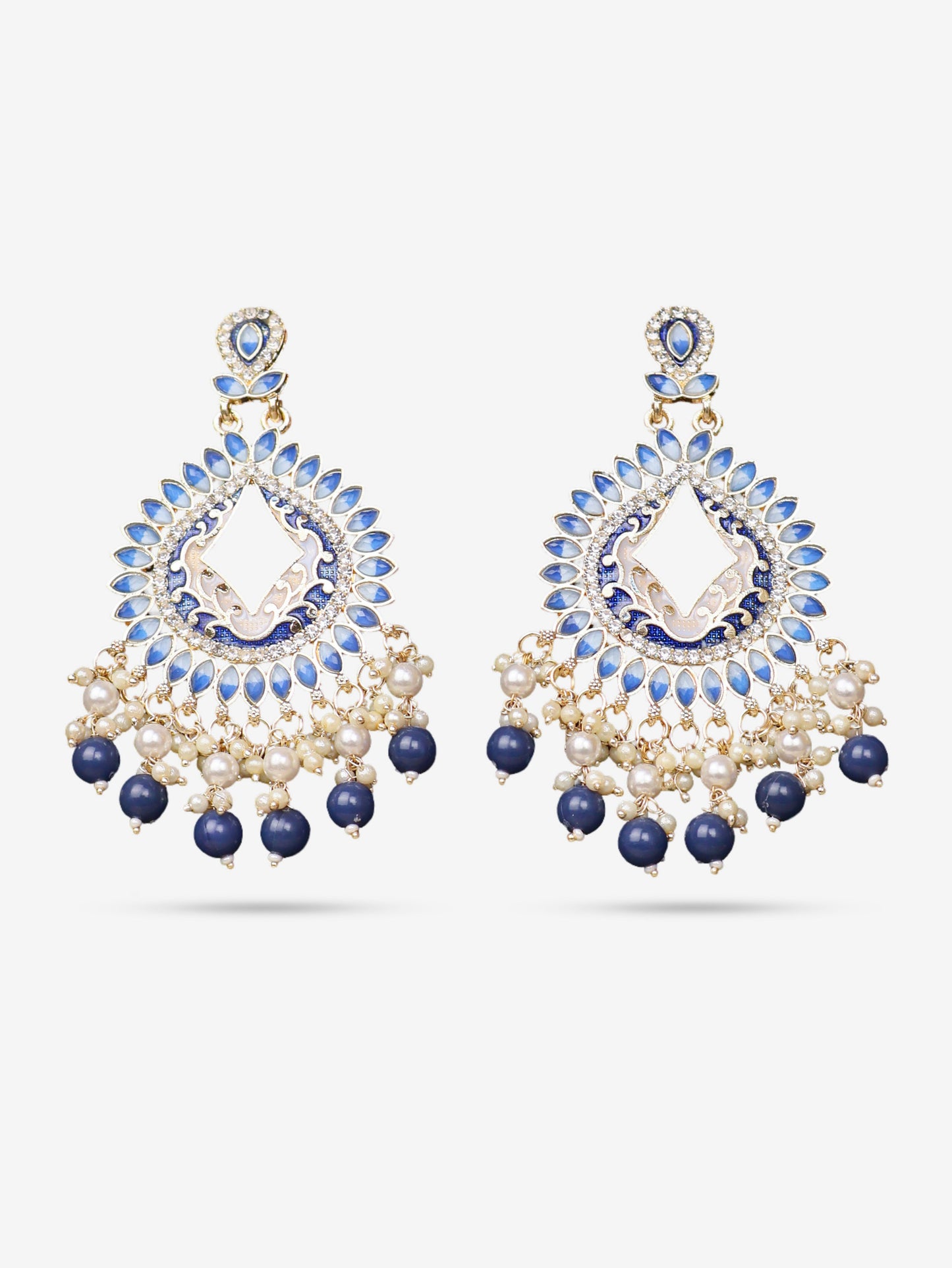 Gold-Toned & Chandbali Earrings with Crystals and Pearls for Women by Shreekama