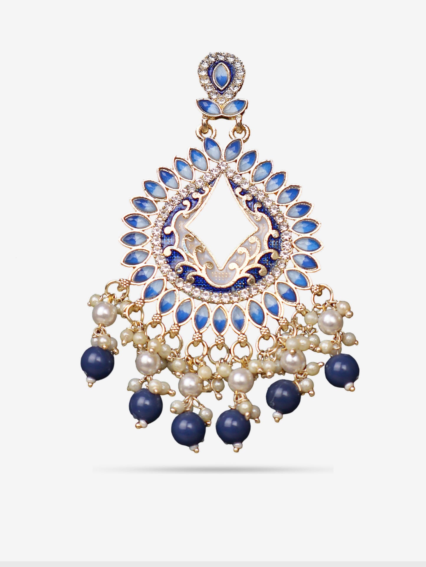 Gold-Toned & Chandbali Earrings with Crystals and Pearls for Women by Shreekama