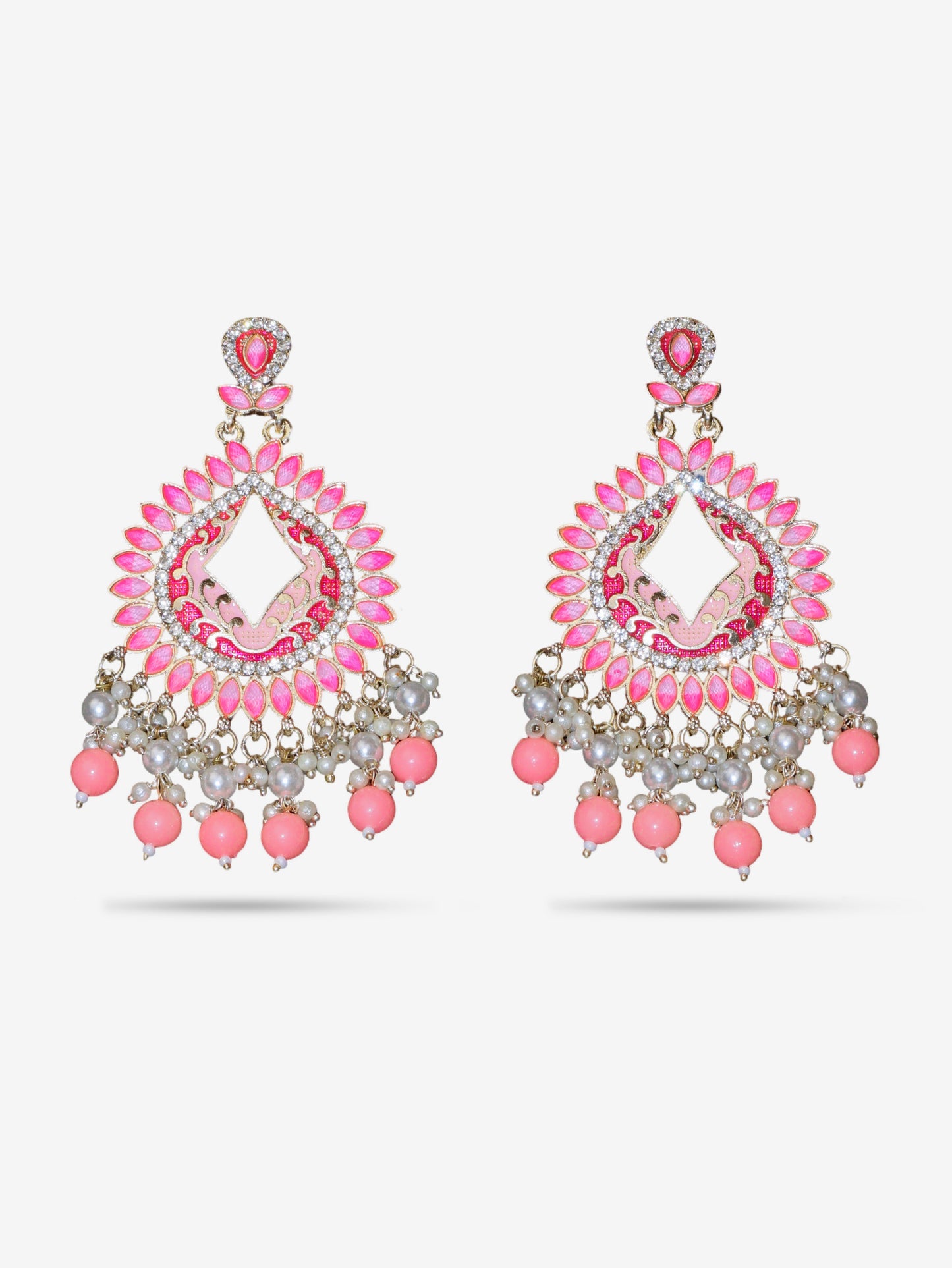 Gold-Toned & Chandbali Earrings with Crystals and Pearls for Women by Shreekama