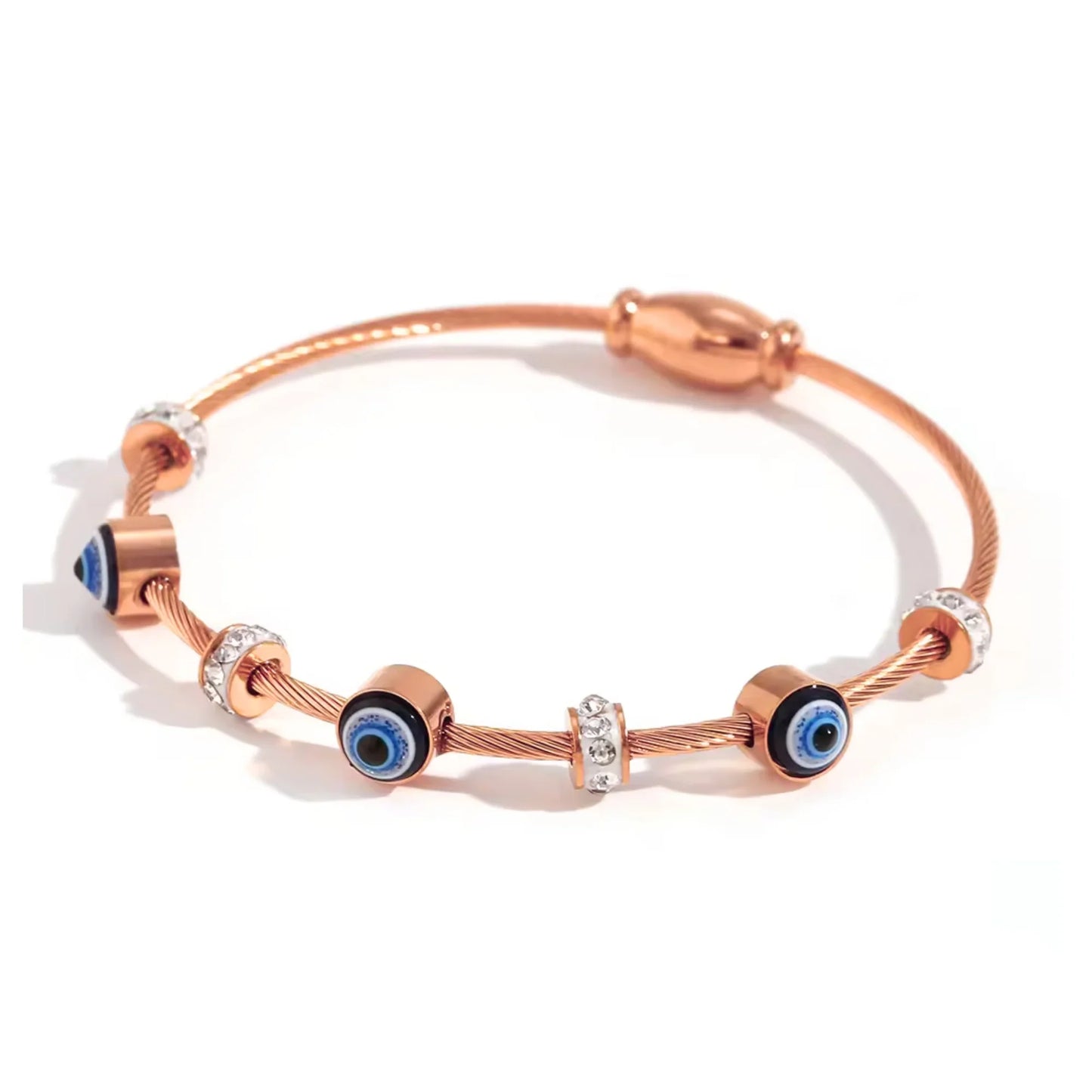 Rose Gold Evil Eye Bangle Bracelet