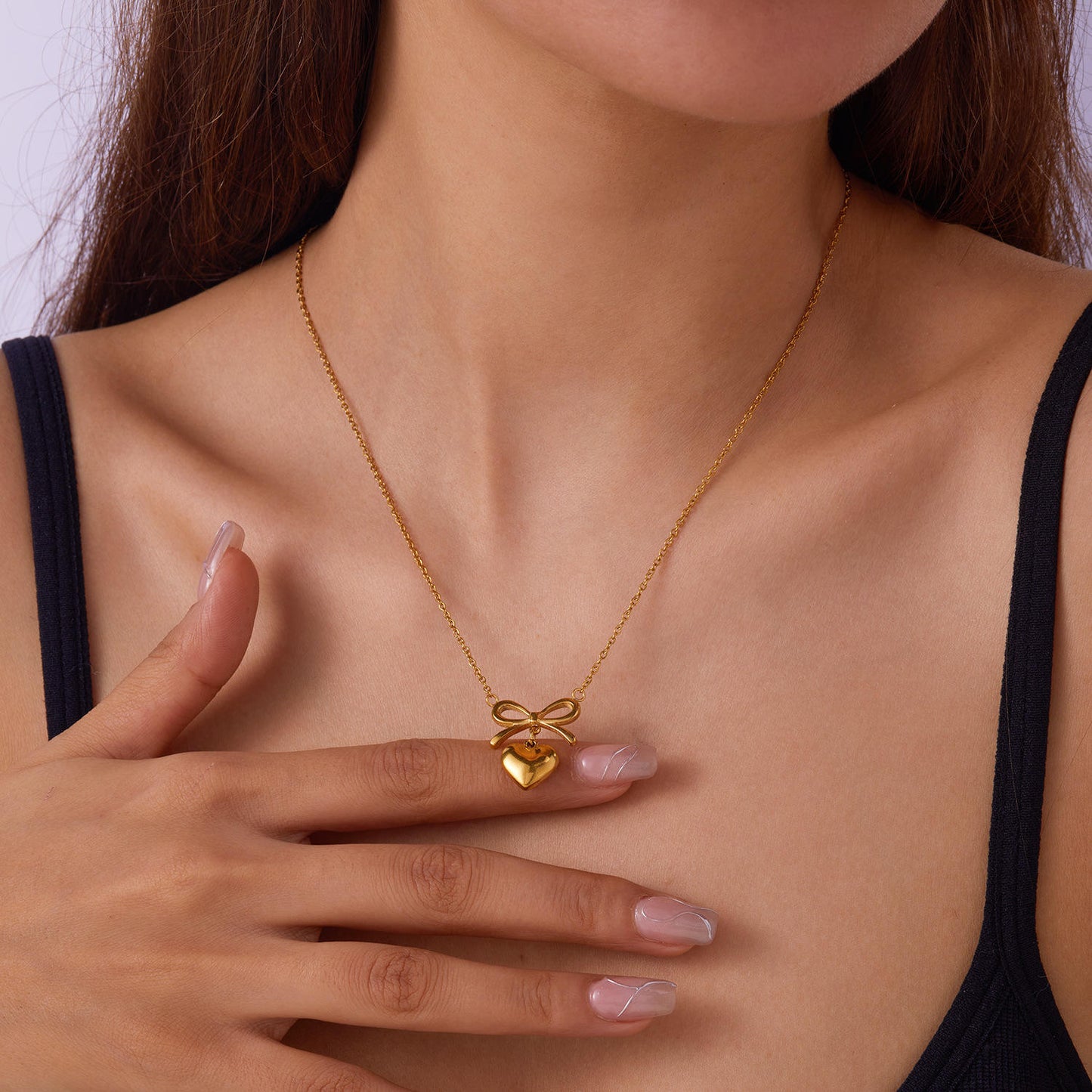 Bow Heart Pendant Necklace – Dainty Cute Pendant Jewelry Gift