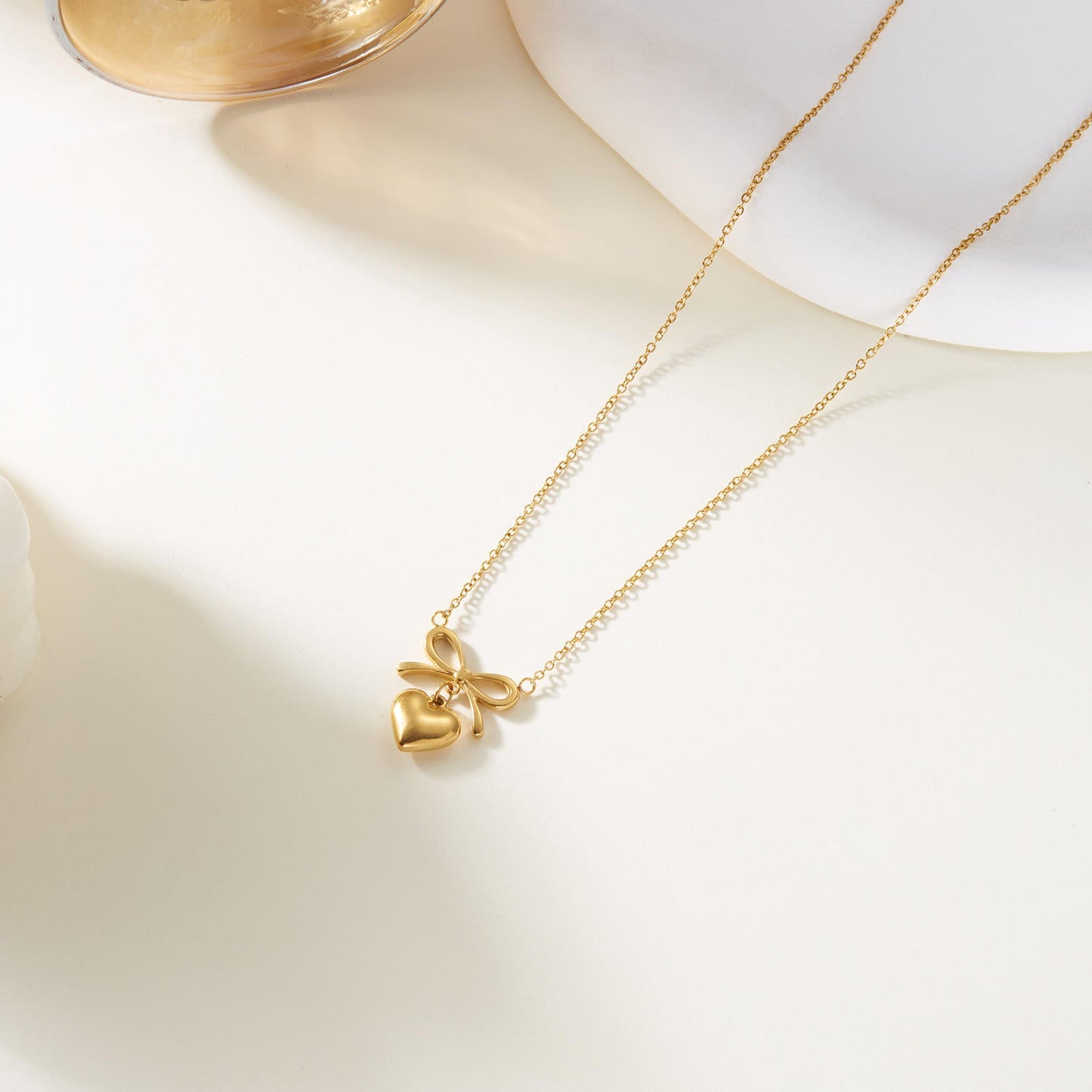 Bow Heart Pendant Necklace – Dainty Cute Pendant Jewelry Gift